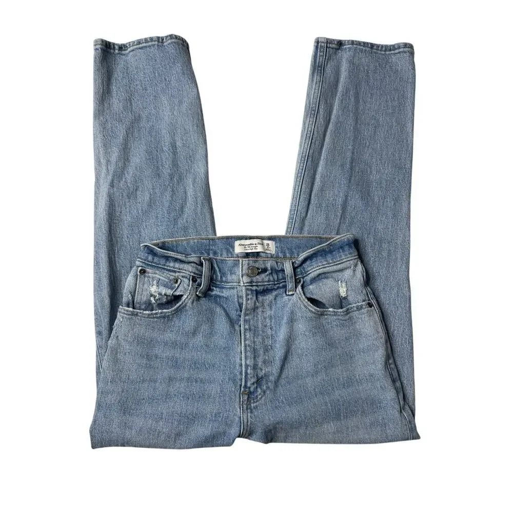 Abercrombie 90s Straight Ultra High Rise Distressed Jeans 26 - Picture 4 of 11